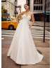 Strapless Ivory Pleated Satin Beaded Wedding Dress With Pockets